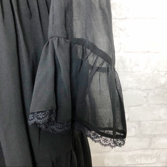 NWOT GENERATION LOVE Black Chiffon Ruffle Long Sleeve Mini Dress w/ Pockets - Picture 8 of 16